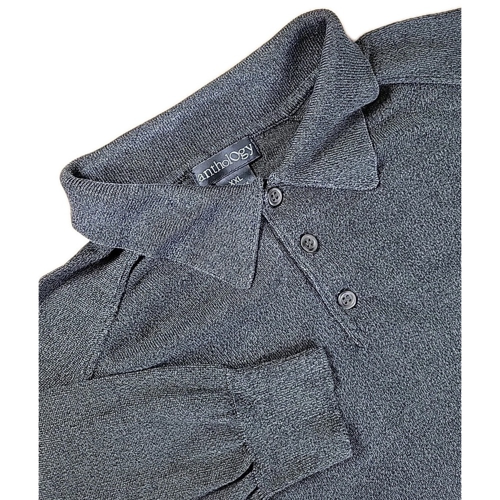 ANHTOLOGY Long Sleeve Polo Shirt Men's 2XL BLACK, Silk‎ BUTTON
